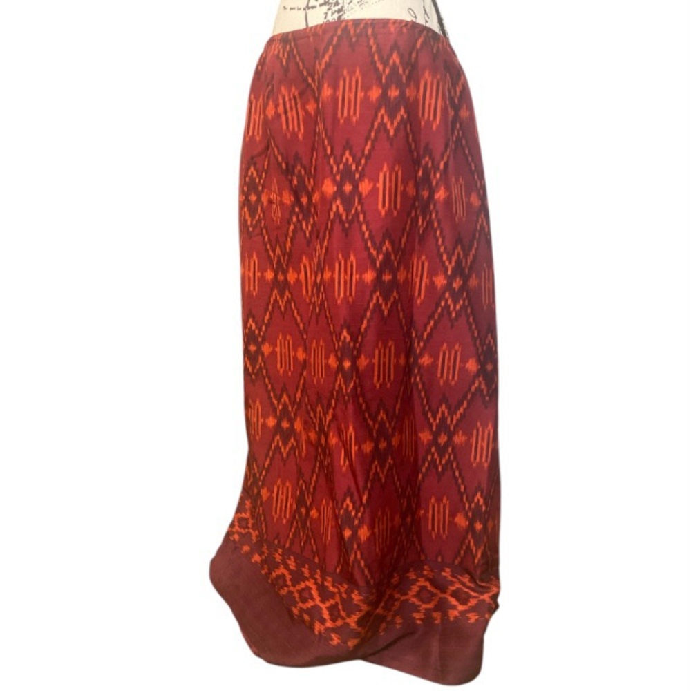 Jones New York Red 100% Luxe Silk Maxi Skirt Lined Geometric Print Women’s Sz 14